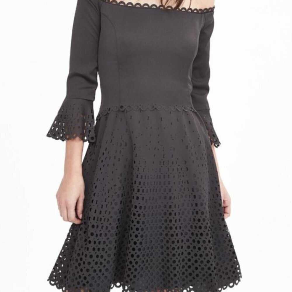 Banana Republic Limited Edition Off Shoulder Eyelet Dress Mink Grey